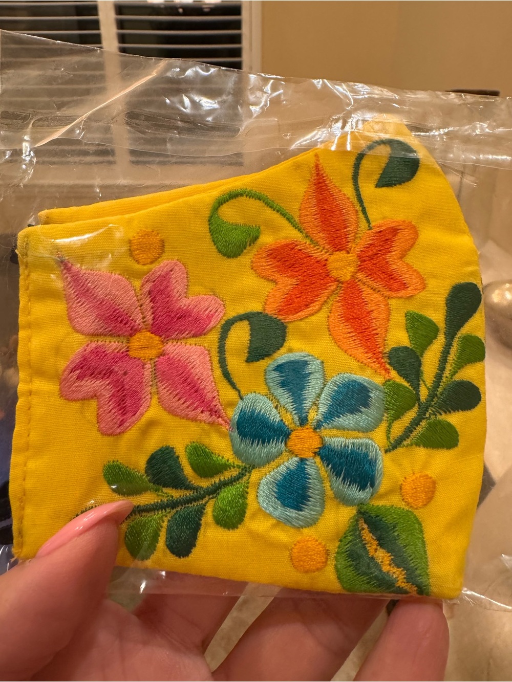 Yellow Floral Embroidered Face Mask - Women Accessories